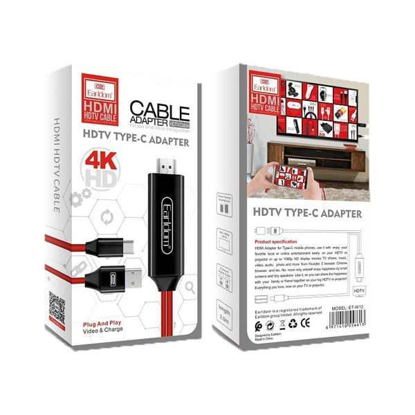 کابل اتصال گوشی به تلوزیون 4k ارلدام مدل w12 تایپ سی