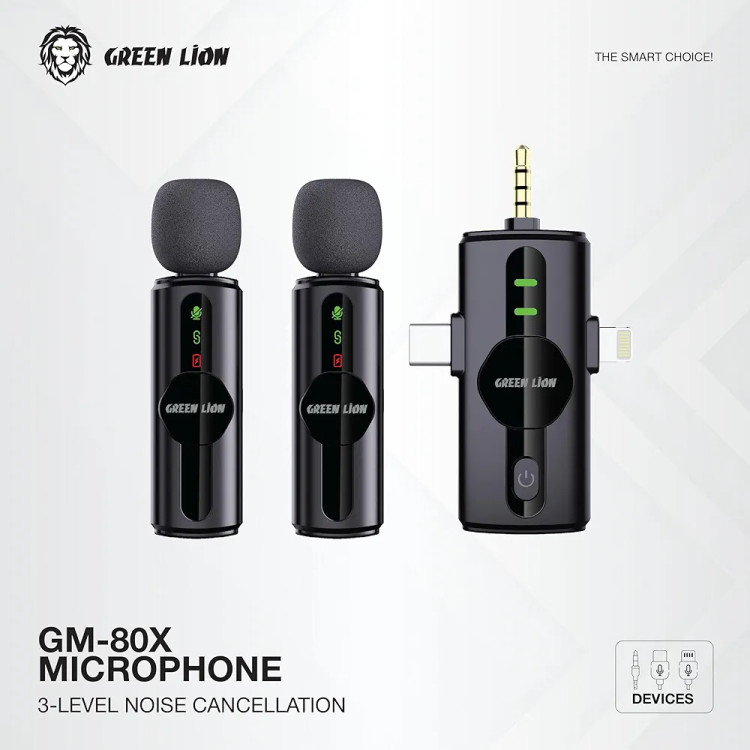 ست میکروفن بیسیم گرین لاین GM-80X | اتصال ۳گانه لایتنینگ + AUX + USB | کیفیت استودیویی
