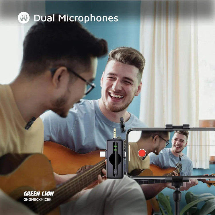 ست میکروفن بیسیم گرین لاین GM-80X | اتصال ۳گانه لایتنینگ + AUX + USB | کیفیت استودیویی