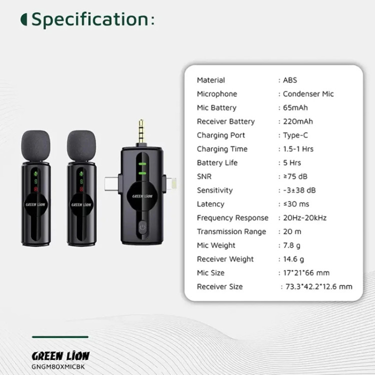 ست میکروفن بیسیم گرین لاین GM-80X | اتصال ۳گانه لایتنینگ + AUX + USB | کیفیت استودیویی