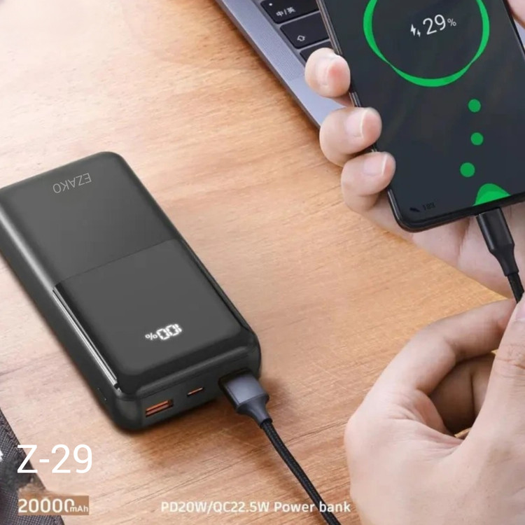 پاوربانک 20000 میلیآمپر ازاکو EZAKO مدل Z-29 شارژ سریع PD 20W با نمایشگر دیجیتال