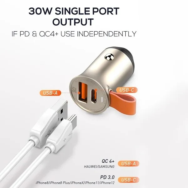 شارژر فندکی الدینیو مدل C509Q pd 20w به همراه کابل USB-C