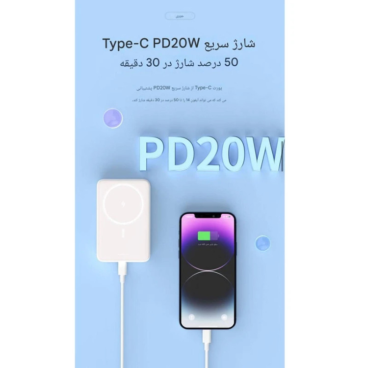 نمای نزدیک درگاه های پاوربانک وایرلس Joway JP 331 تایپ سی PD